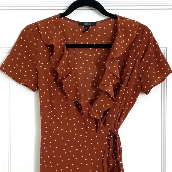 Forever 21 Polka Dot Ruffle Wrap Mini Dress - Medium - Picture 4 of 7
